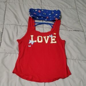 No Boundaries Red Tank Top with Blue Accents